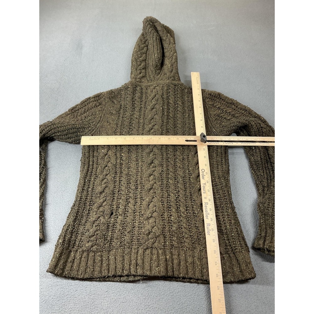 Cambridge Dry Goods Cardigan Sweater Womens M Green Wool Nylon Hooded Cable-Knit - Picture 5 of 8